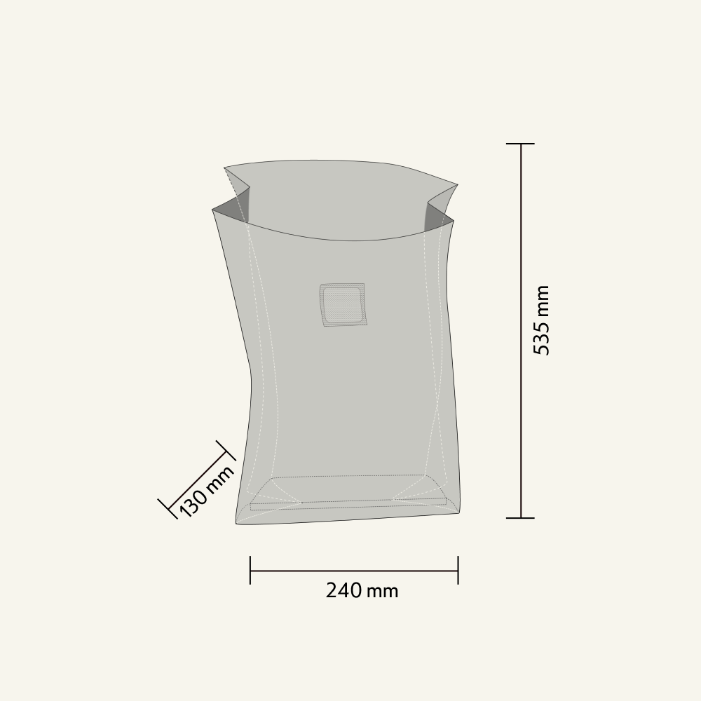 sketch of a mushroom grow bag with dimensions for type xls 21 inch bag