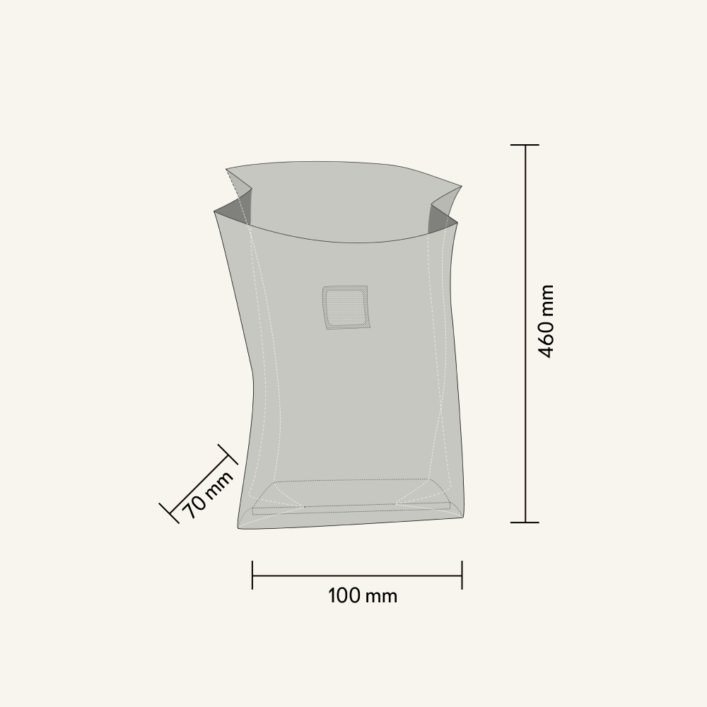 sketch of a mushroom grow bag with dimensions for type 4 bag